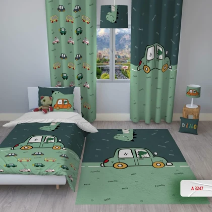 پرده پانچی اتاق کودک برند مینوریا کیدز طرح ماشین کد p-413