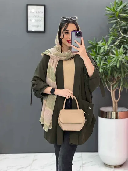 مانتو سرشونه بنددار جیب پرچی