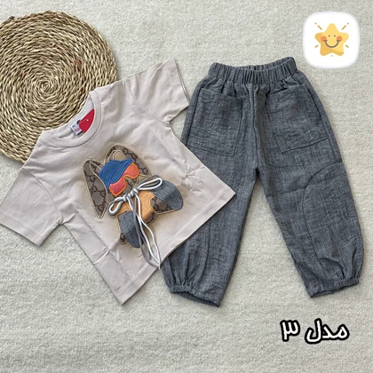 تیشرت شلوارک لینن دخترانه خرگوش GC مناسب 2 تا 10 سال