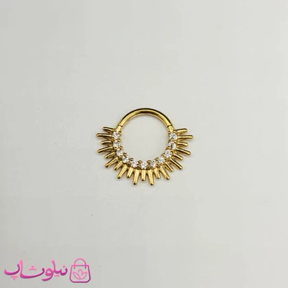 پیرسینگ دیث گوش یا سپتوم بینی مدل خورشید طلایی رنگ فول استیل نگین‌دار کد 379