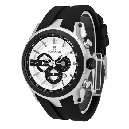 ساعت مردانه رومانسون کرنوگراف سیلور بند رابر مشکی مدل Romanson-8260-G