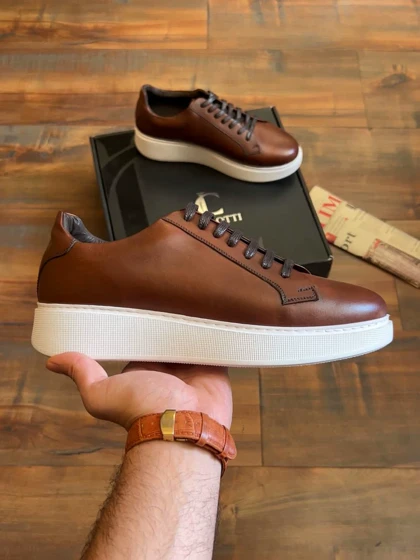 کفش روزمره چرم طبیعی قهوه ای sho145