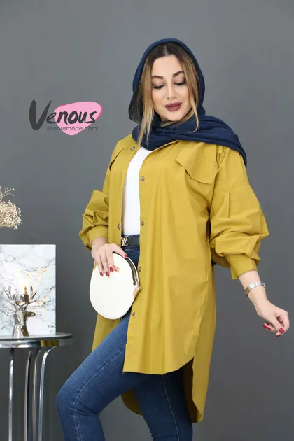 مانتو دوجیب آستین پفی
