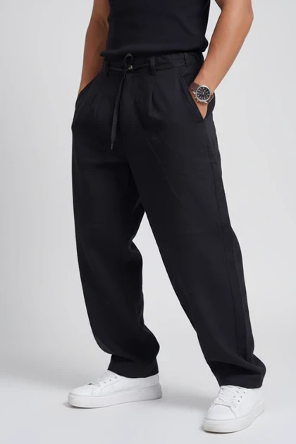 شلوار کنفی مردانه مشکی گرم دار نیم بگ پارچه وارداتی ZARA