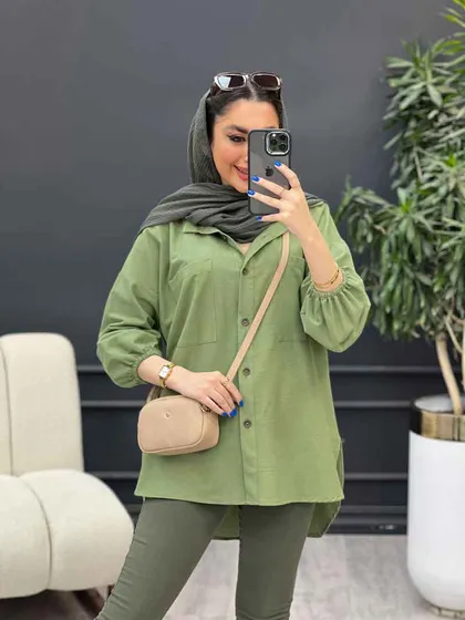 مانتو لینن آستین کش دو جیب