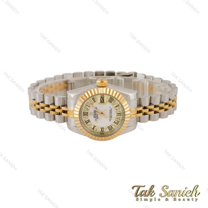 ساعت رولکس زنانه دورنگ طلایی صفحه نگین اعداد رومی Rolex-4867-L