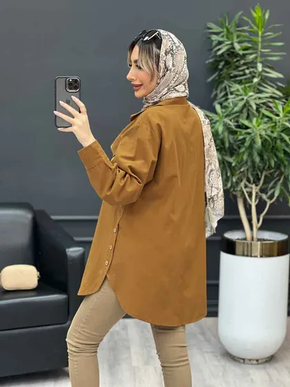 مانتو دکمه چوبی جیب نما