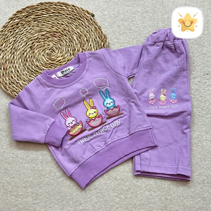 بلوز شلوار دخترانه بگ جوجه خرگوش جنس پنبه برند DENIZ مناسب 9 ماه تا 2 سال