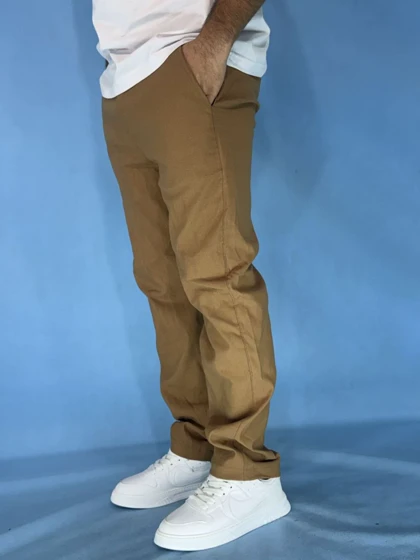 شلوار مردانه بنگال کش دم پا ساده مدل Behnam-خاکی