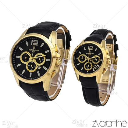 ست ساعت رومانسون سه موتوره طلایی مشکی بند چرمی 105986