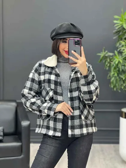 شکت چهارخونه یقه خز