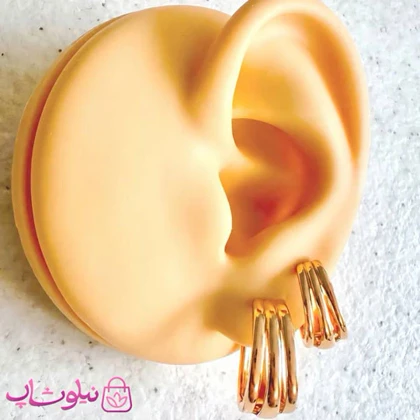 پک گوشواره ژوپینگ مدل حلقه‌ای چندلاین طلایی (دو جفت) کد 4591