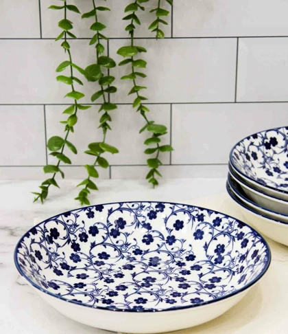 بشقاب خورشت خوری دنی هوم طرح گل سرمه ای / BA4