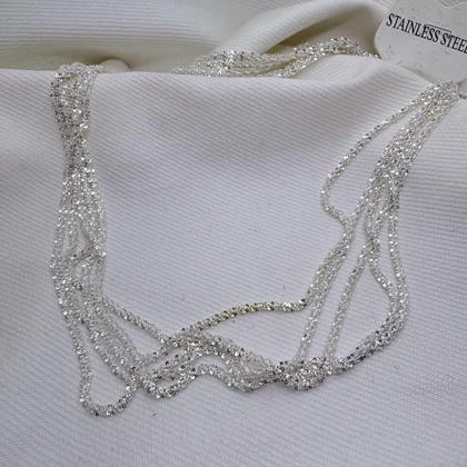 زنجیر استیل نقره‌ای مدل «خاویاری» (بافت پرانعطاف) | درخشان و اقتصادی