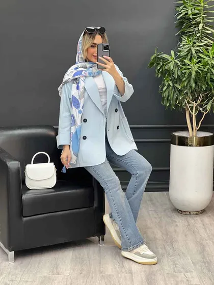 مانتو لینن چهاردکمه آستین پاکتی