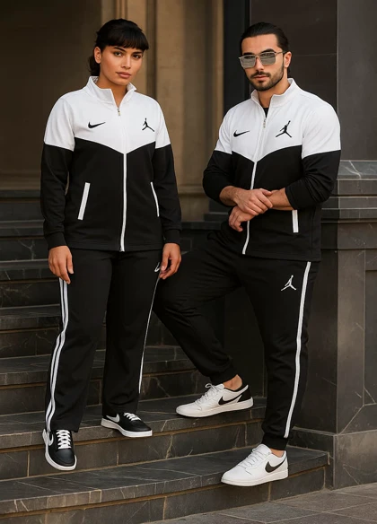 ست دو نفره سویشرت سفید مشکی مدل Nike Jordan