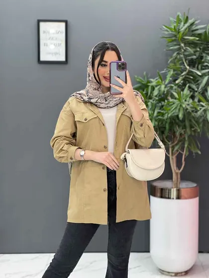 مانتو شومیزی جلودکمه جیب نما