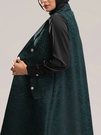 وست بلند زنانه ژاکارد مجلسی جیب نما یقه انگلیسی 70104