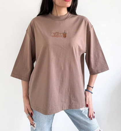 تیشرت باکسی زنانه کافی گرم بالا