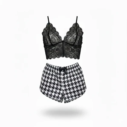 ست نیم‌تنه گیپور و شلوارک مدل 095