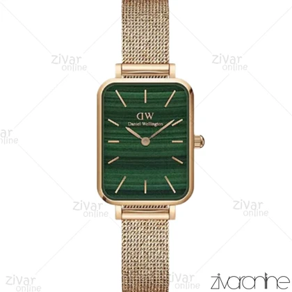 ساعت دنیل ولینگتون زنانه رزگلد صفحه سبز بند حصیری 103868