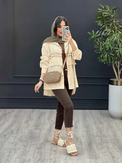 مانتو لینن نچرال ریش دوزی