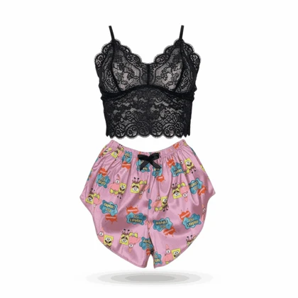 ست نیم‌تنه گیپور و شلوارک طرح باب اسفنجی 058