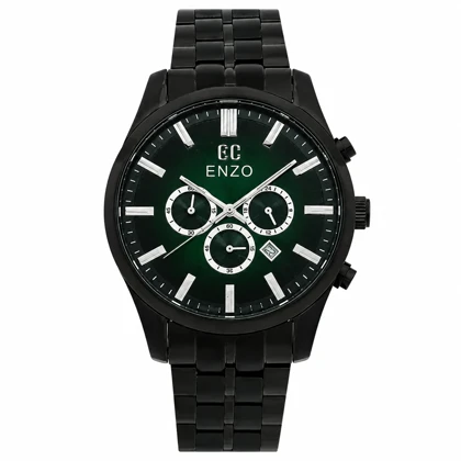 ساعت مردانه انزو EC-3122 سه موتوره اورجینال مشکی با صفحه سبز مدل Enzo-8790-G