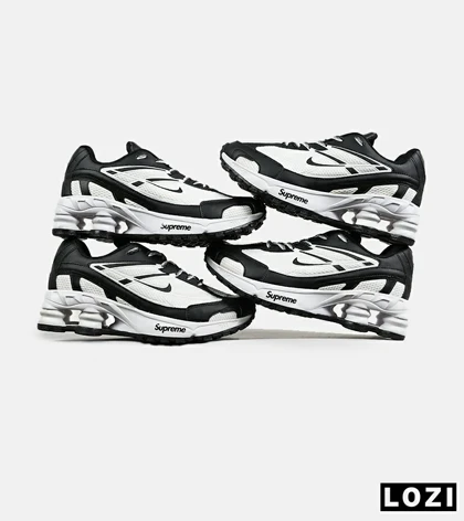 کفش کتانی مردانه سفید مشکی نایک NIKE x SUPREME shox ride 2 مدل 7098
