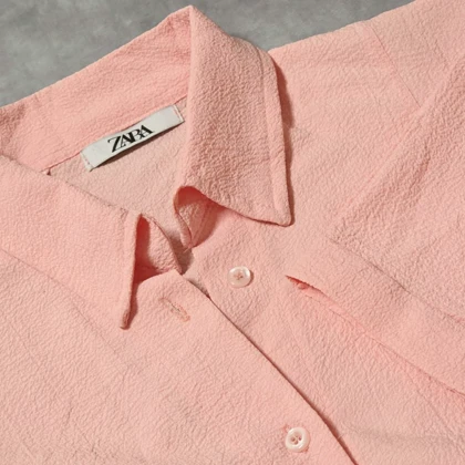 شومیز پفکی گره‌ای گلبهی برند Zara وارداتی سایز 38 تا 42 کد 3288