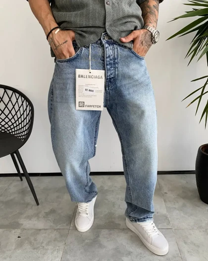 شلوار بگ استایل آبی روشن ساده BALENCIAGA