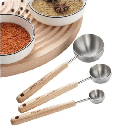 پیمانه استیل سیلور دسته چوب در 3سایز