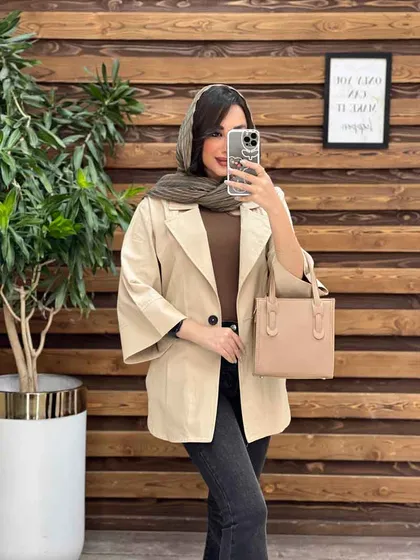 مانتو لینن دو دکمه کمر کش
