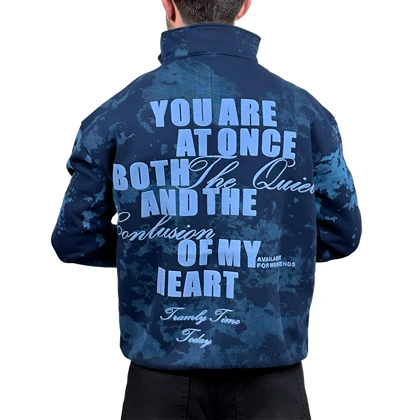 دورس یقه نیم زیپ سرمه ای آبی مدل چاپ برجسته