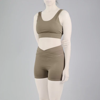 ست نیم‌تنه و کشاله بند ورزشی زنانه لولولمون مدل 5665 نسکافه‌ای