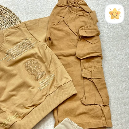 بلوز شلوار پسرانه کتان کارگو جنس فوق العاده عالی مناسب 2 تا 10 سال