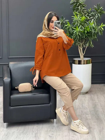 مانتو جلو بسته آستین گت دار