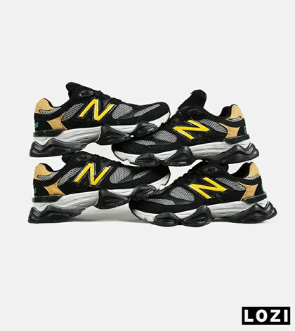 کفش کتانی مردانه مشکی طوسی زرد NEW BALANCE 9060