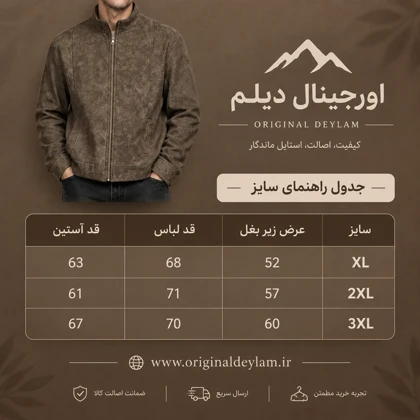 کاپشن مردانه اسلیم فیت پارچه جیر قهوه ای موکا سنگشور استایل کژوال پاییزی اورجینال دیلم