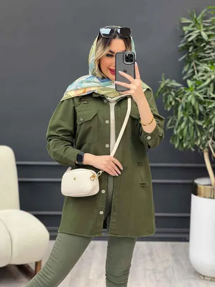 مانتو کتان زاپ‌دار دو جیب پاکتی