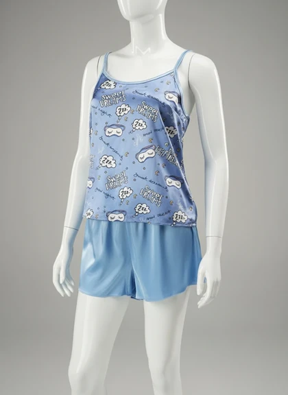 ست لباس خواب تاپ و شورتک ساتن طرح نوشته و ابر