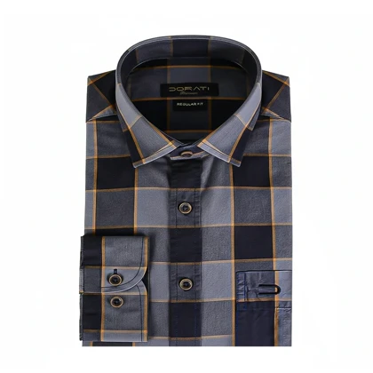 پیراهن مردانه رسمی چهارخونه طوسی