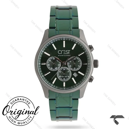 ساعت کرست مردانه 6341-5 فول دیت دودی بند سبز Crest-11039-G