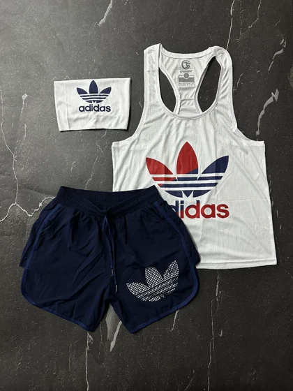 پکیج کد E1047 شامل رکابی + شلوارک + اسکارف آدیداس با 5 رنگ متنوع 🔥