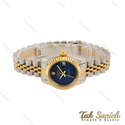 ساعت رولکس زنانه دورنگ طلایی صفحه آبی مهندسی اسمال Rolex-4483-L