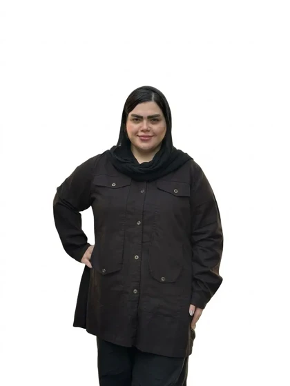 مانتو کتان زنانه سایز بزرگ طرح جیب پلیکانی اسپرت