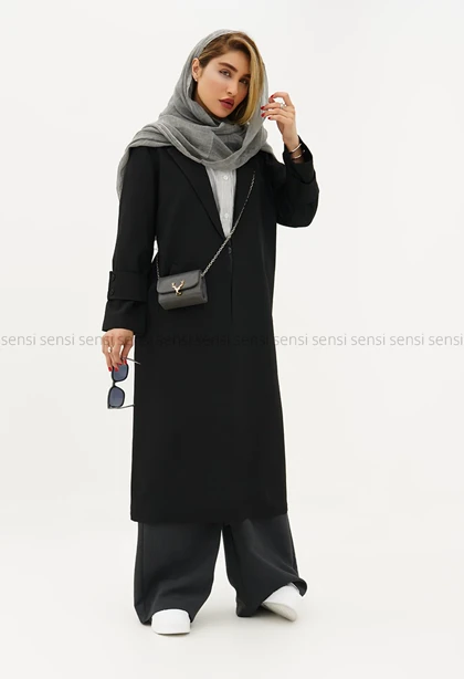 مانتو پشت دکمه آستین بلند کد1005381