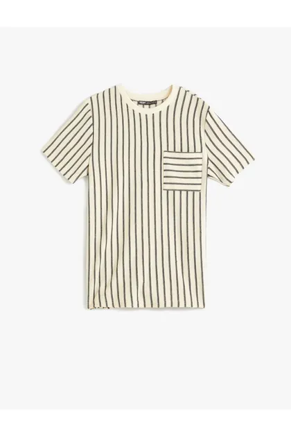 تیشرت بیسبال آستین کوتاه یقه خدمه نخی 4SAM10836HK