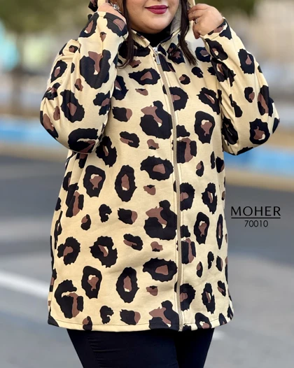 هودی کرک‌دار زنانه سایز بزرگ طرح پلنگی