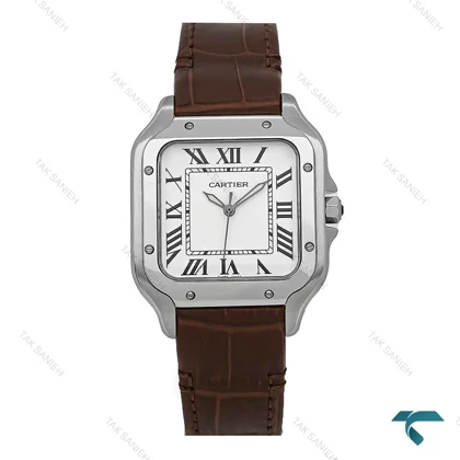 ساعت کارتیه Santos De Cartier زنانه نقره ای بند چرم قهوه ای Cartier-7310-L
